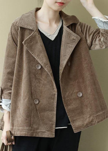 Notched Fine Spring Coats Blouses Khaki Loose Outwear