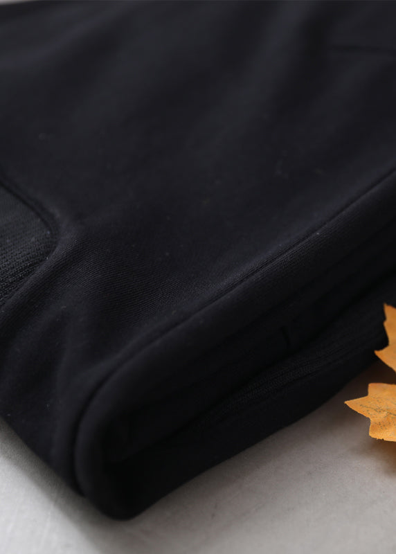 Black Print Pockets Elastic Waist Cotton Beam Pants Fall