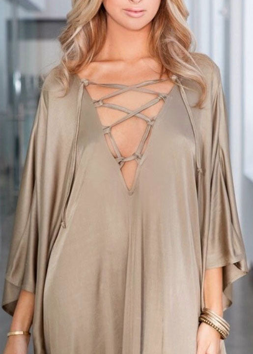 Gold Frenulum Chiffon Batwing Sleeve Kimono Robe Summer Maxi Dress
