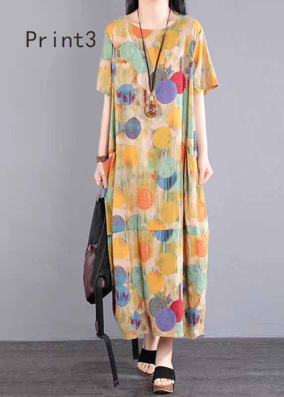O Neck Print Patchwork Cotton Long Dresses Summer