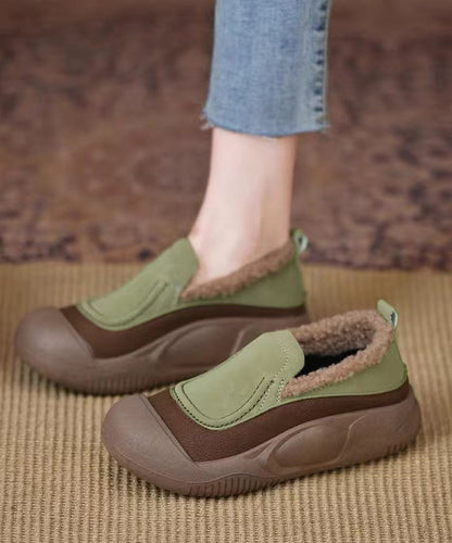 Dark Green Platform Penny Loafers Faux Leather Fuzzy Wool Lined