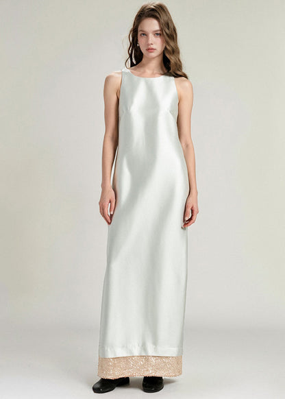 New Gold Print Patchwork Silk Long Dress Summer