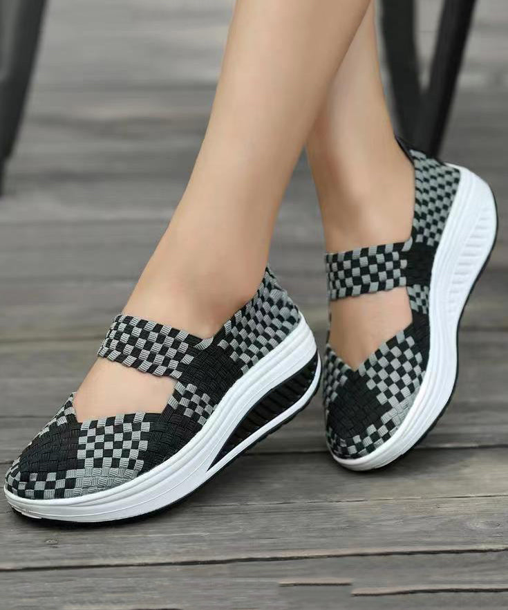 Black Knit Fabric Art Splicing High Wedge Heels Shoes