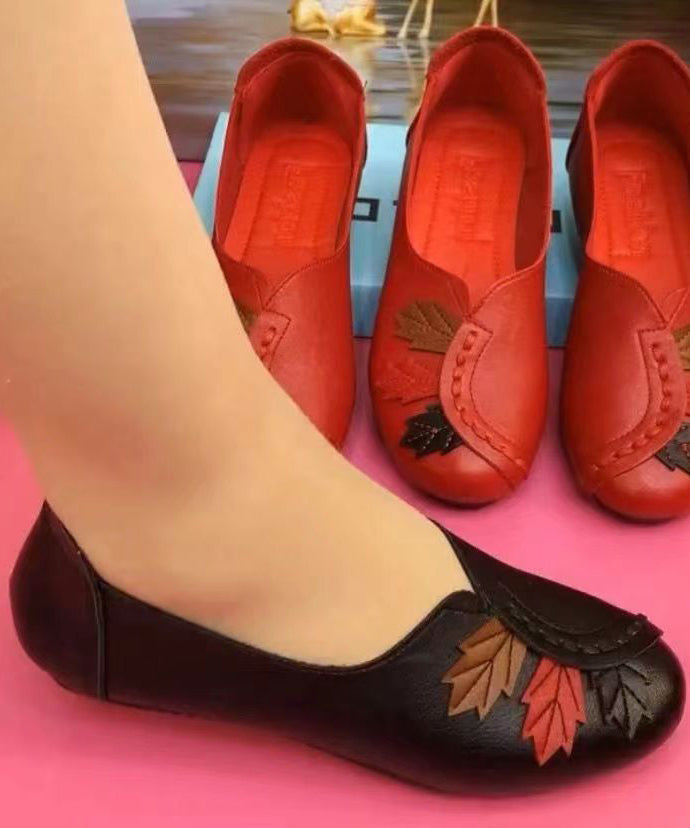 Faux Leather Flats Splicing Comfortable Black Soofairy Shoes-20251