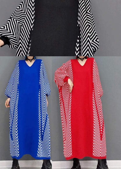 Black V Neck Knit Ankle Dress Spring
