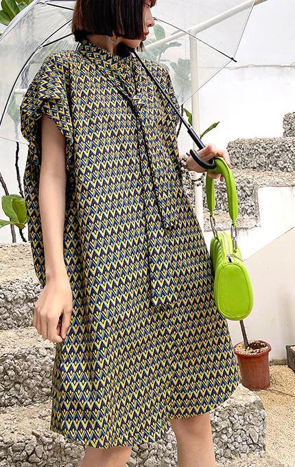 Italian Print Pockets Cotton Button Summer Ankle Dress