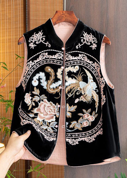 Pink Embroideried Button Patchwork Silk Waistcoat Sleeveless