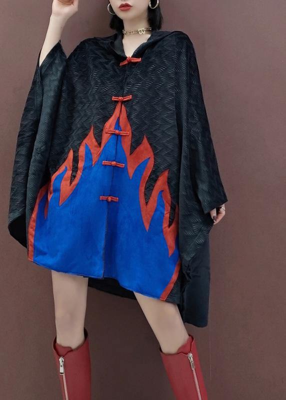 Handmade Black Trench Coat Outfits Hooded Chinese Button Spring Coat