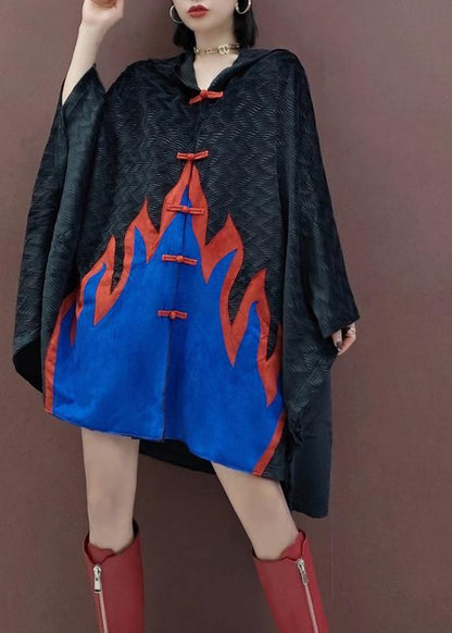Handmade Black Trench Coat Outfits Hooded Chinese Button Spring Coat