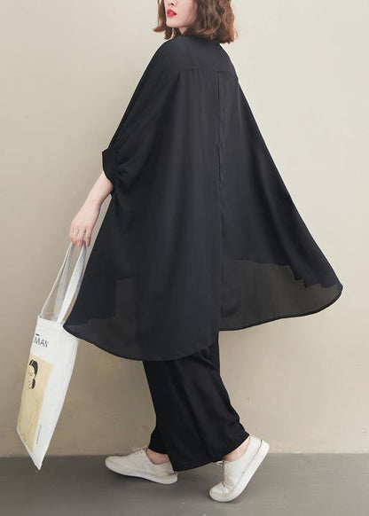Loose Lapel Batwing Sleeve Spring Clothes Fabrics Black Tops