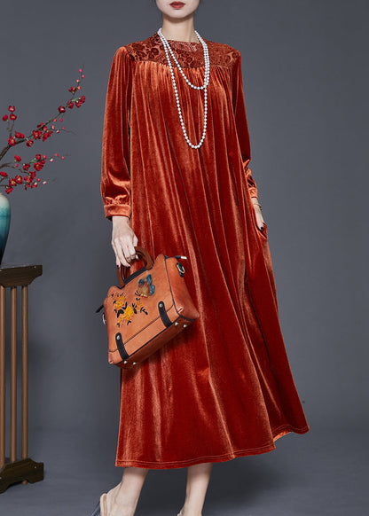 Caramel Oversized Patchwork Silk Velour Ankle Dress Spring