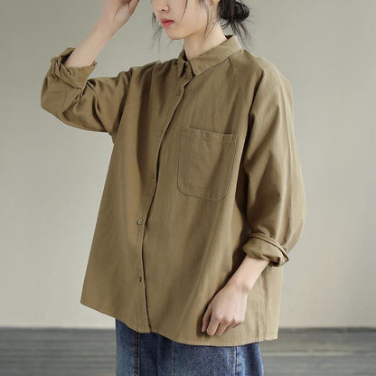 Diy Khaki Tunics for Lapel Pockets Clothing Spring Shirt