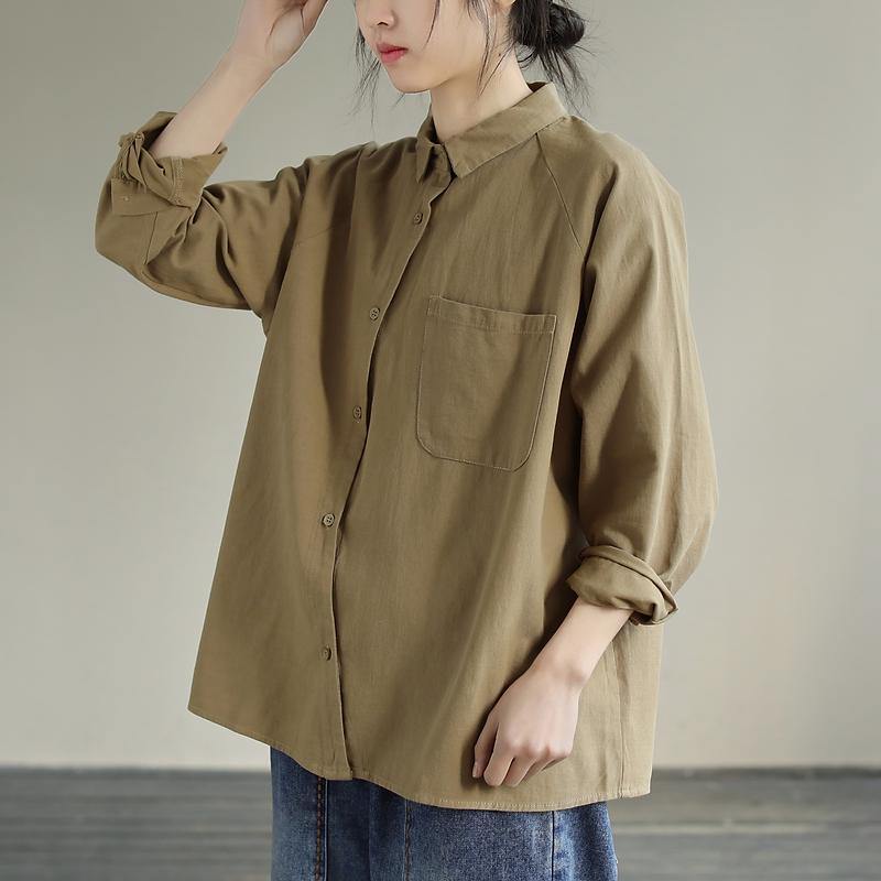 Diy Khaki Tunics for Lapel Pockets Clothing Spring Shirt