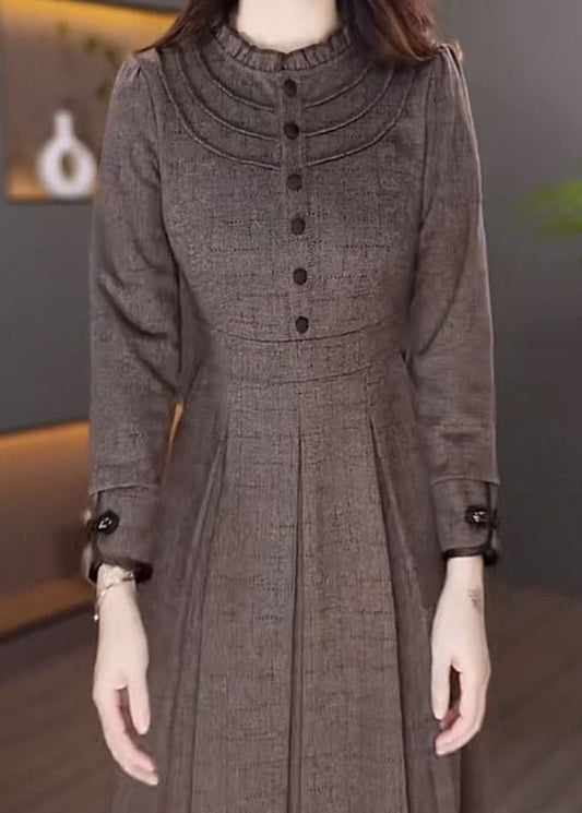 Coffee Patchwork Button Maxi Dress Spring