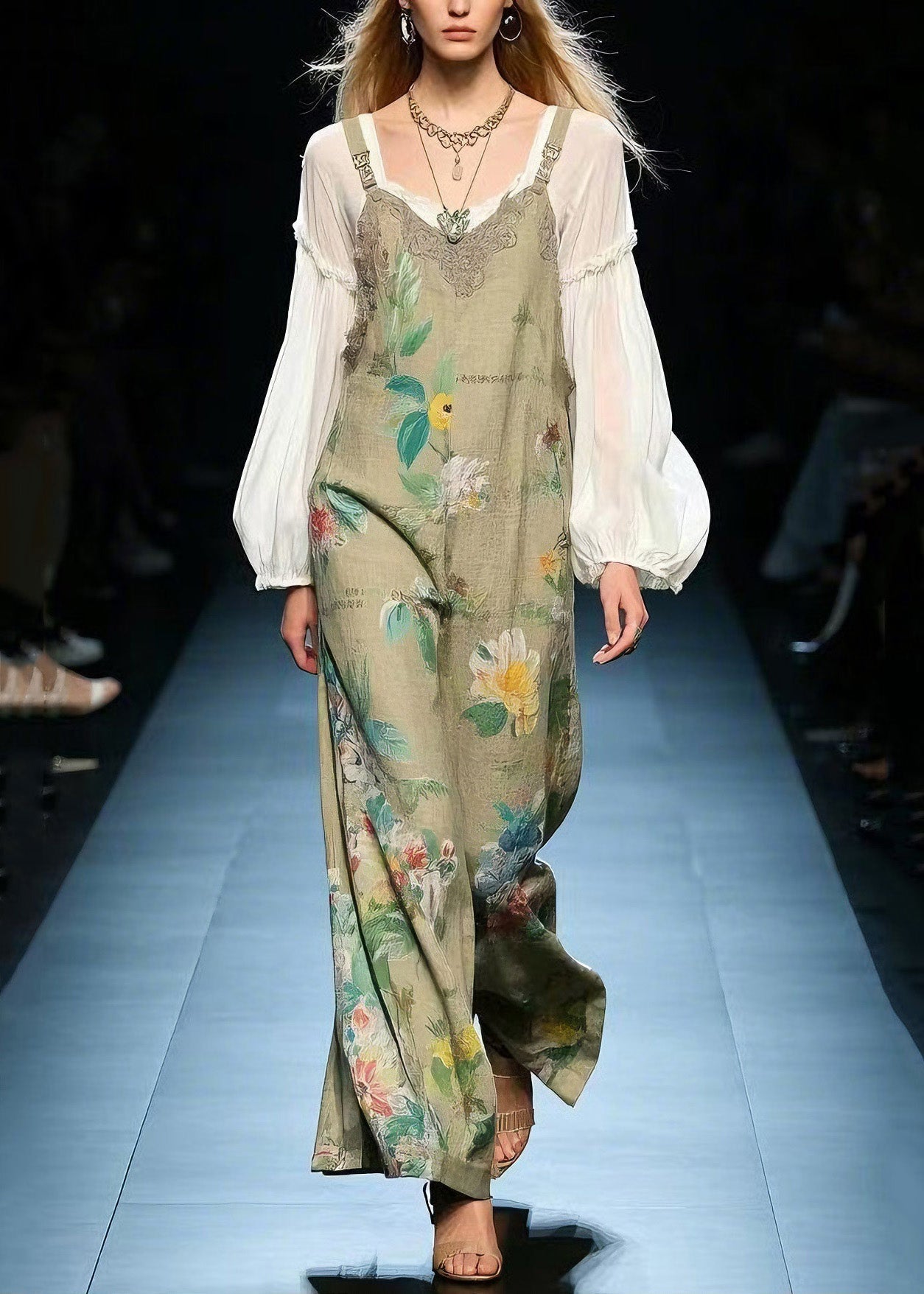 Green Print Cotton Jumpsuit Summer