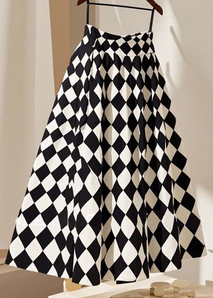 French Plaid High Waist Cotton a Line Skirts Summer