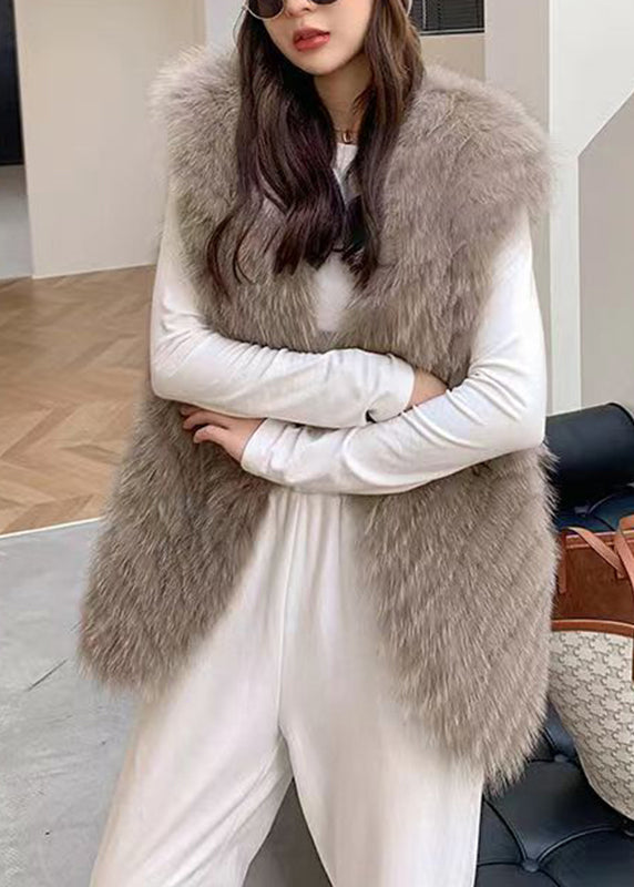 Dark Grey V Neck Mink Hair Knitted Waistcoat Winter
