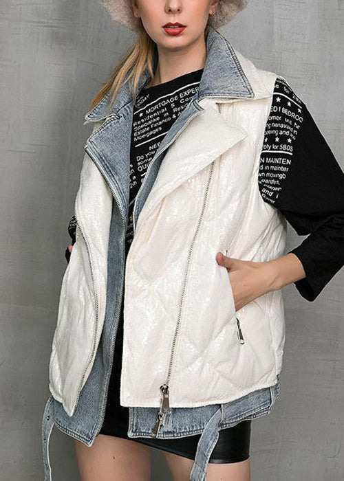 White Sequins Sashes Duck Down Waistcoat Coat Sleeveless