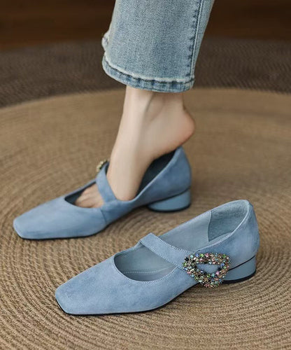 Purple Zircon Buckle Strap Splicing Suede Chunky Shoes