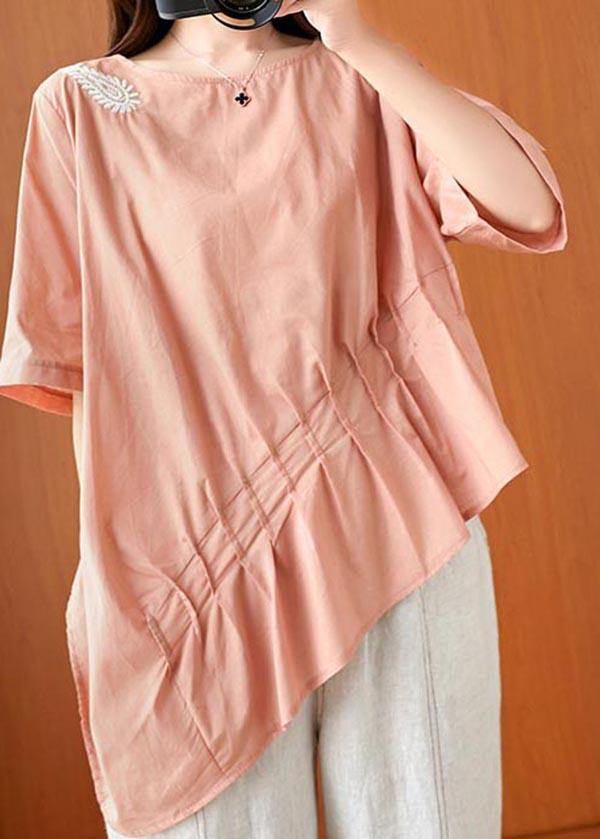 Orange Embroideried Cinched Linen Summer Shirts