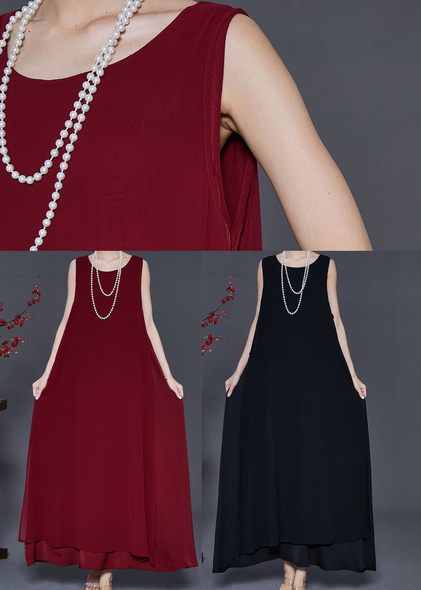 Black Oversized Chiffon a Line Dress Summer