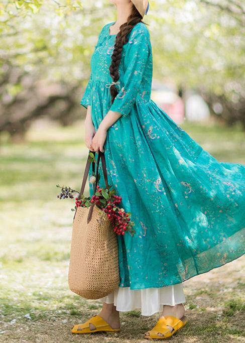 Green Print Dresses O-neck Patchwork a Line Spring Dresses