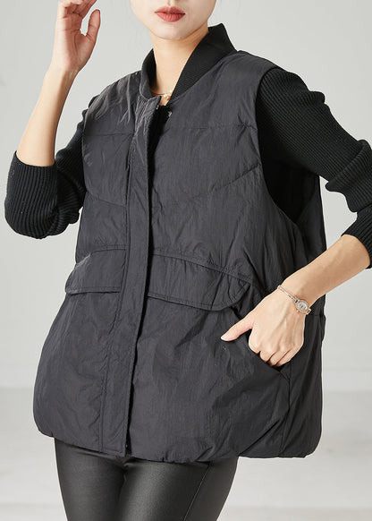 Black Stand Collar Patchwork Fine Cotton Filled Vests Spring