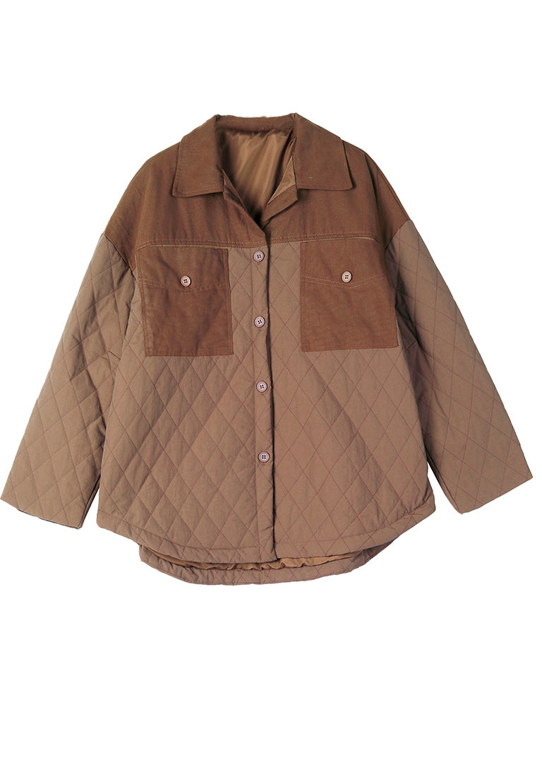 Coffee Oversized Patchwork Fine Cotton Filled Jacket Winter