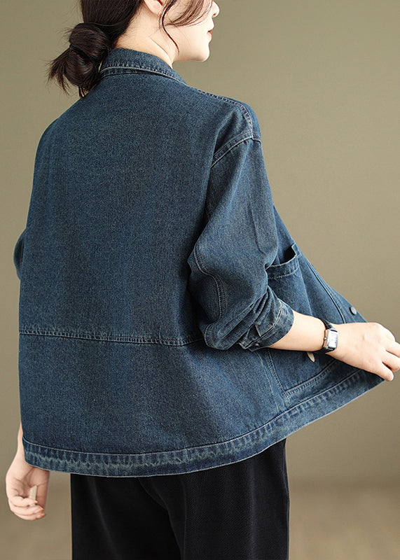 Blue Peter Pan Collar Pockets Warm Fleece Denim Coat Spring