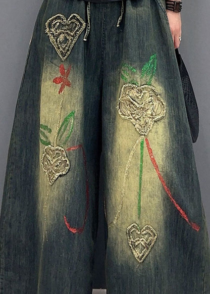 Embroideried Pockets Wide Leg Jeans