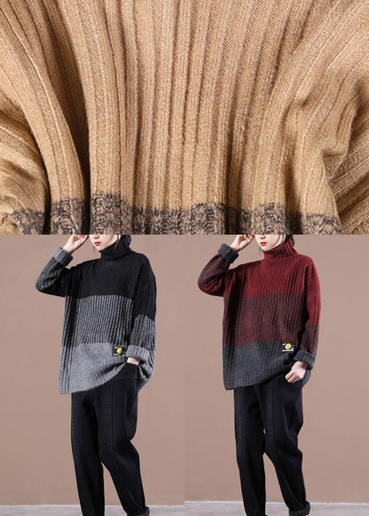Natural Khaki Colorblock High Neck Fall Knit Sweater