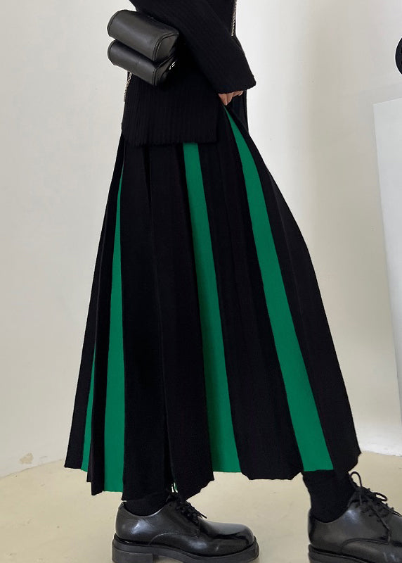 Classy Green Patchwork Knit a Line Skirts Fall