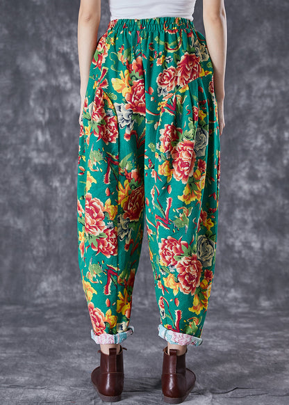 Green Oversized Print Cotton Harem Pants Summer