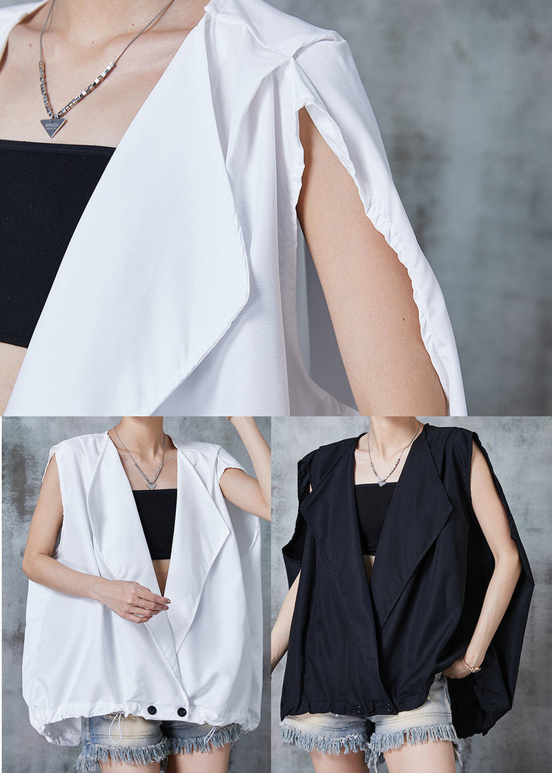 Black Oversized Drawstring Cotton Beach Vest Summer