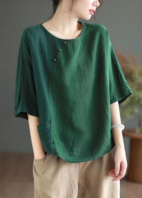 Versatile Coffee O Neck Linen T Shirts Half Sleeve