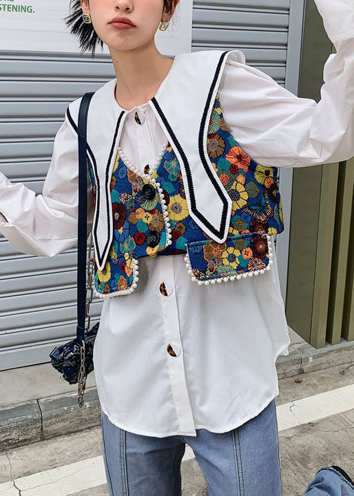 Fine Colorblock Jacquard Nail Bead Patchwork Cotton Vest Spring