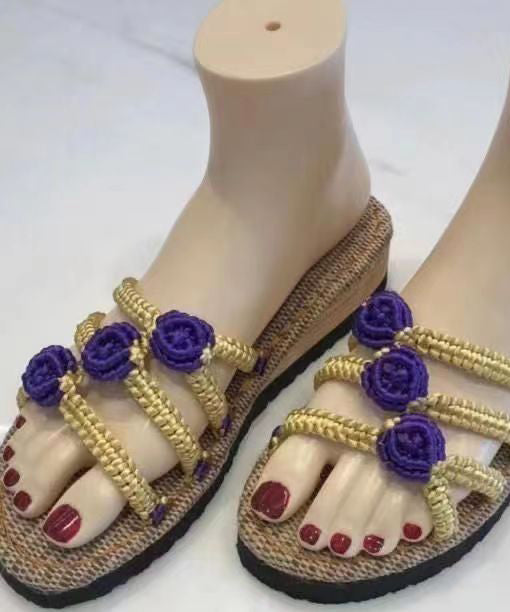Splicing Wedge Black Knit Fabric Slide Sandals Peep Toe Soofairy Shoes-20251