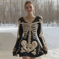 Women's Halloween Skeleton Anatomy Art Crew Neck Knit Maxi Dress artswardrobe