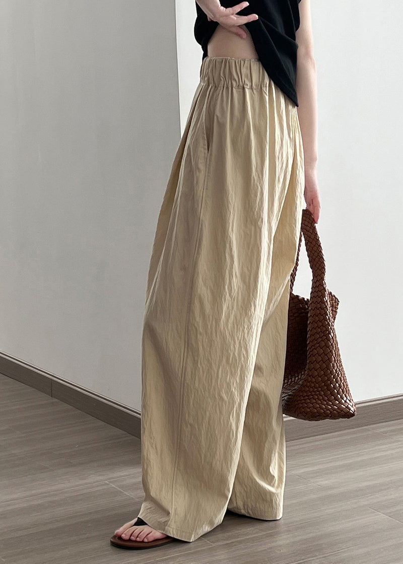 Khaki High Waist Wrinkled Cotton Wide Leg Pants Fall
