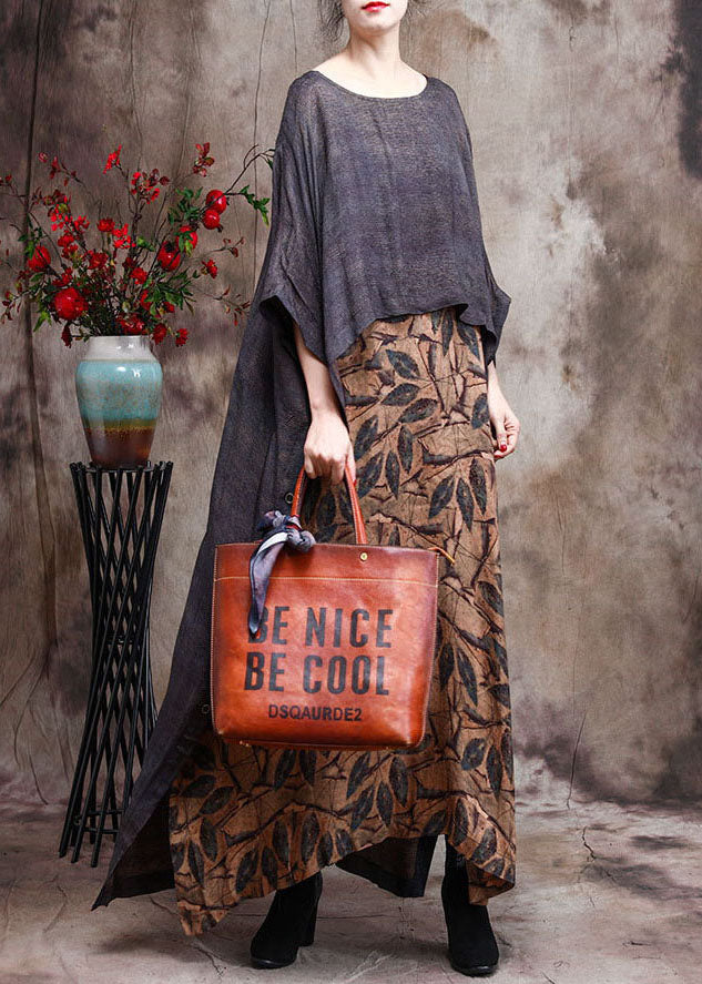 Yellow Print Patchwork Fall Long Dresses