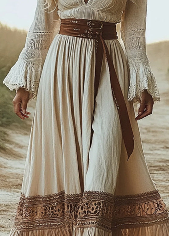Beige Hollow Out Tunic Maxi Dress Summer