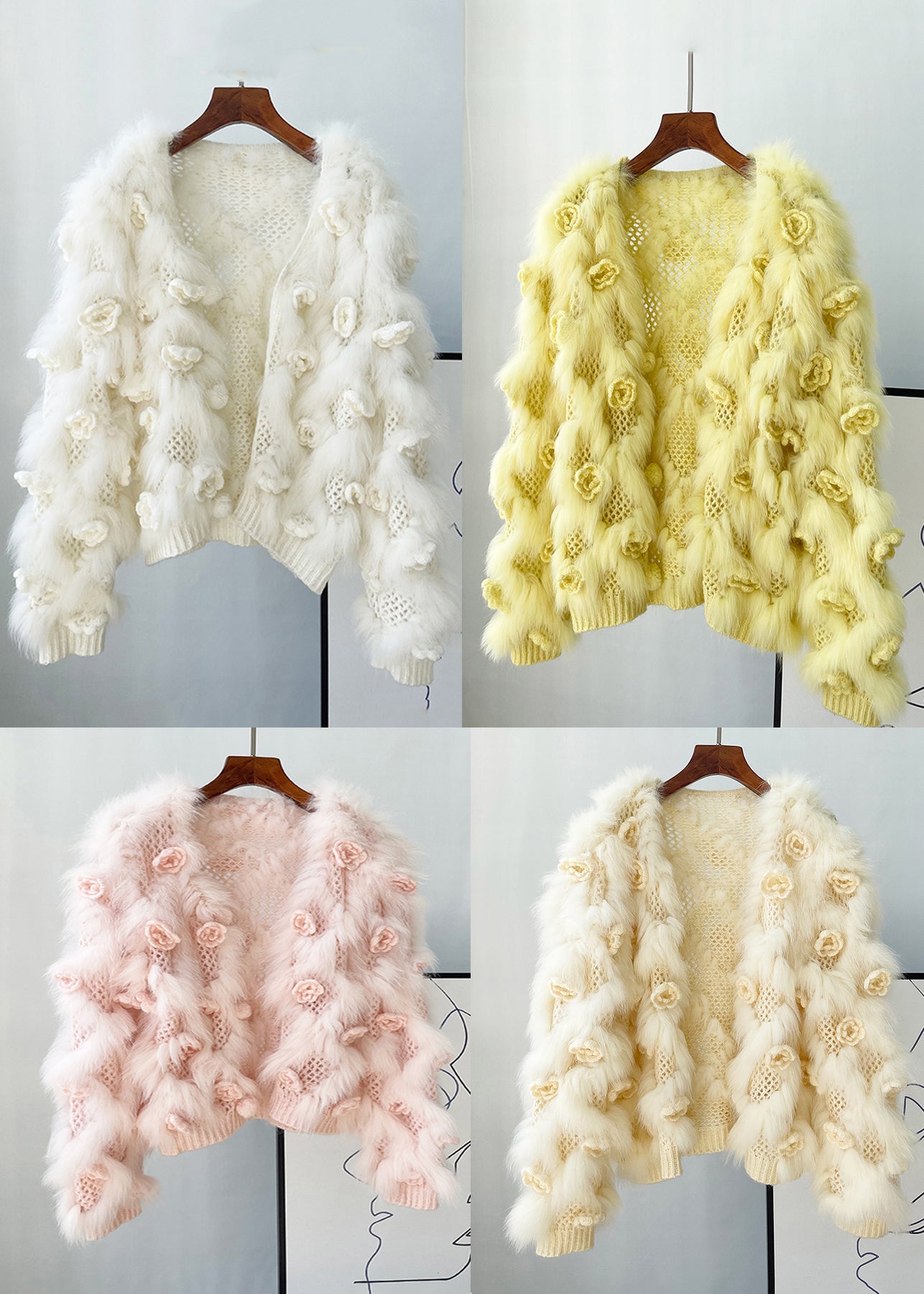 Apricot Mink Hair Knitted Coats Lantern Sleeve