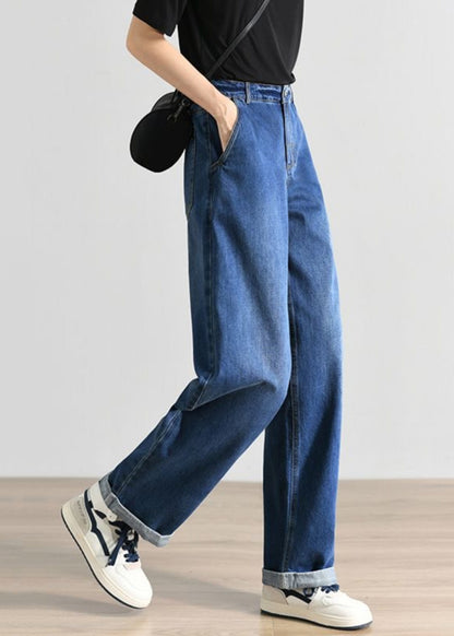 Blue High Waist Denim Pants Summer