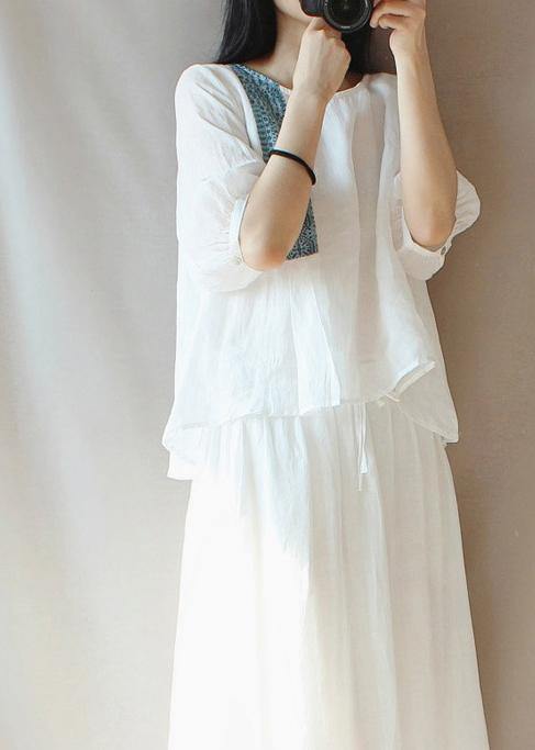 White Top Silhouette O Neck Lantern Sleeve Clothing Blouses