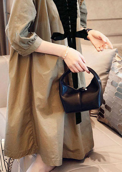 Khaki V Neck Bow Fall Half Sleeve Shirts Dress