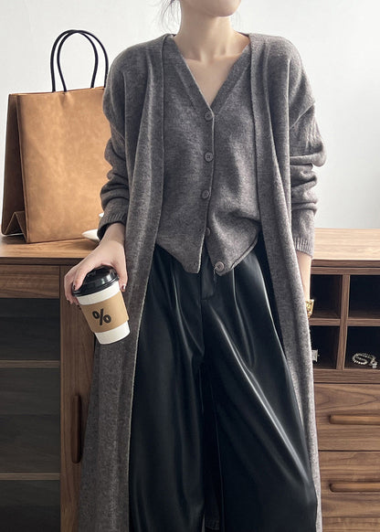 Loose Camel V Neck Tank and Cardigan Knit Two Piece Set Fall