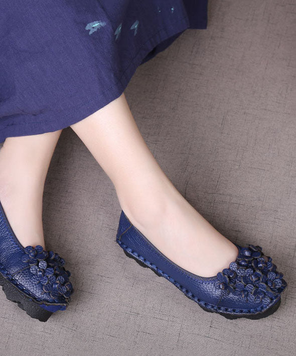 Comfortable Splicing Flat Shoes Blue Cowhide Leather
