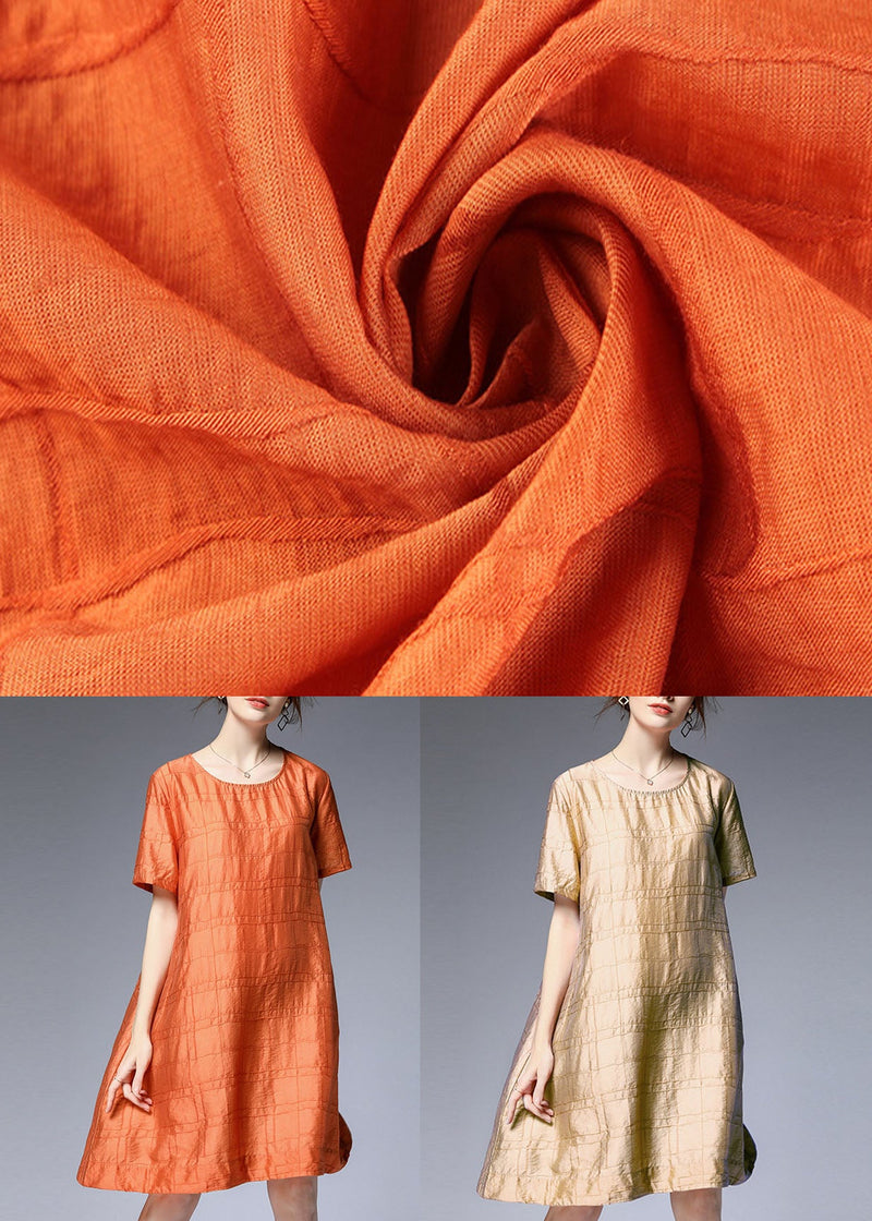 Orange O Neck Silk a Line Dress Summer