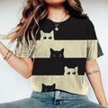 Abstract Creative Big Eyed Cats Contrast Color Art Print Cotton Graphic T-shirt elevenforest