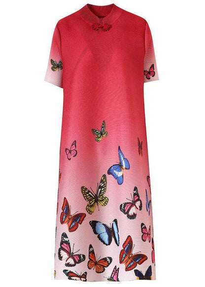 Red Print Butterfly Side Open Summer Robe Dresses